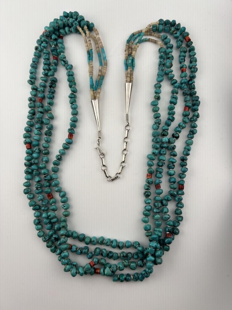 Native American Sterling Turquoise Coral Necklace (1 of 11)