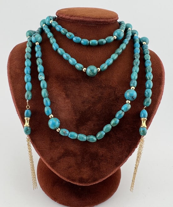 Estate 14k Yellow Gold & Turquoise Lariat Necklace (1 of 8)