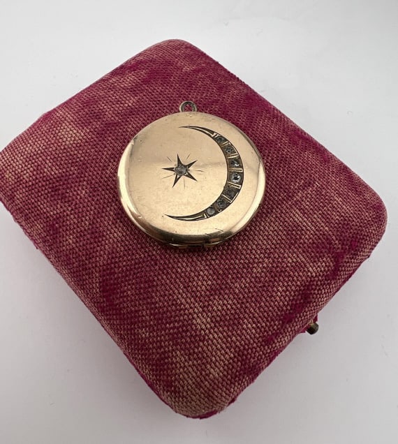 Antique Gold Filled Crescent Locket Pendant (1 of 5)