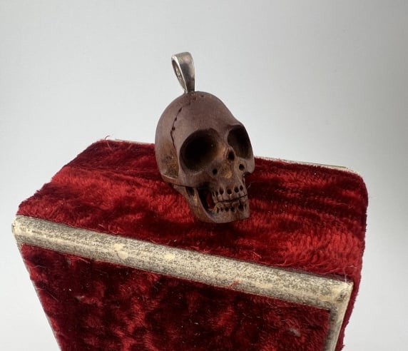 Hand Carved Wooden & Sterling Skull Pendant (1 of 7)
