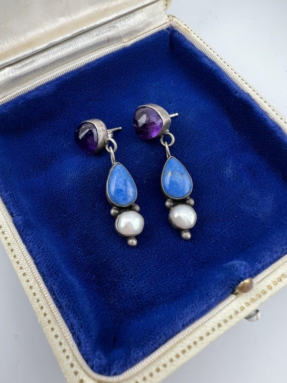 Sterling Amethyst Turquoise Pearl Earrings (1 of 6)