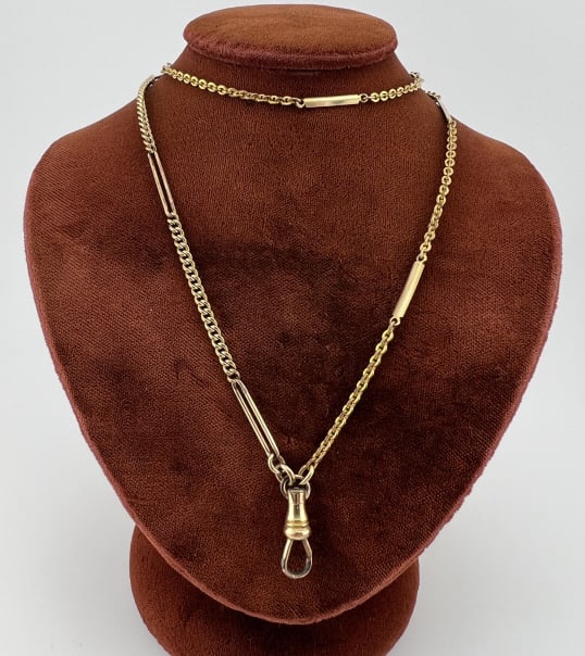 Antique Gold Fill Watch Chain Necklace w Dog Clip (1 of 6)