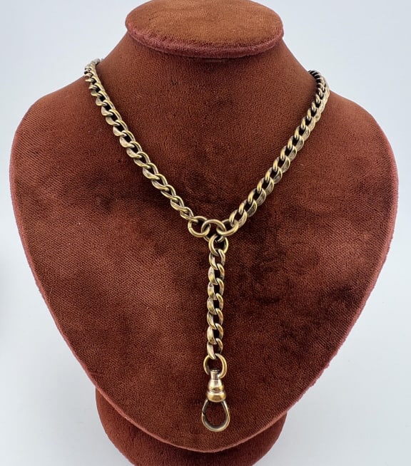 Antique Curb Link Watch Chain Necklace w Dog Clip (1 of 7)