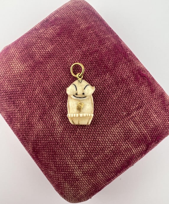 Antique Carved Bone Billiken w Gold Nugget Charm (1 of 4)