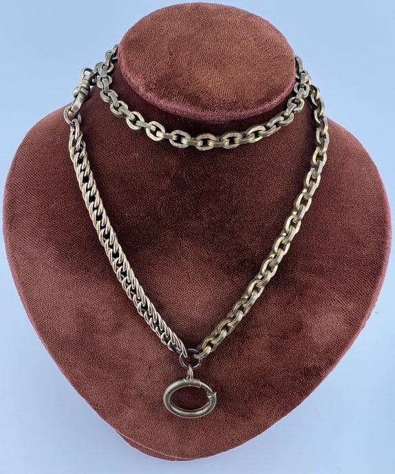 Antique Watch Chain Necklace w Large Spring Ring (1 of 6)