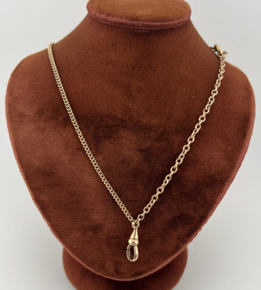 Antique Gold Fill Watch Chain Necklace w Dog Clip (1 of 5)