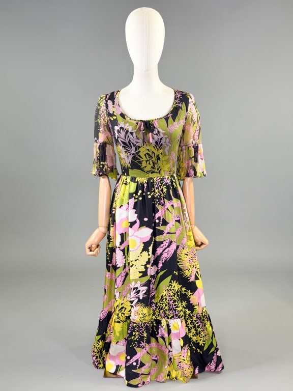 Vintage 1970s Silk Floral Print Maxi Dress (1 of 8)