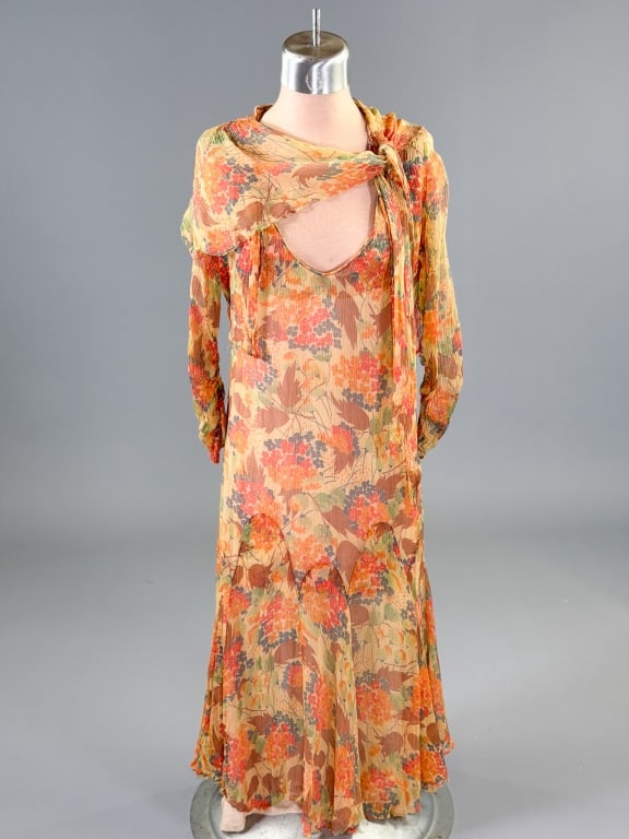 Vintage 1930s Silk Chiffon Floral Print Dress Set (1 of 10)