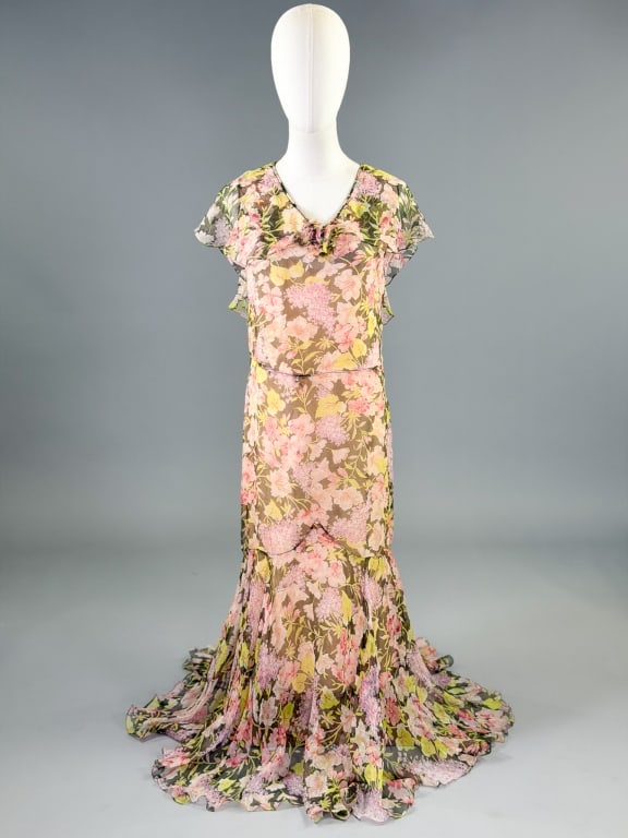 Vintage 1930s Silk Chiffon Floral Print Dress (1 of 12)