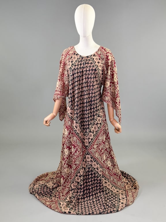 Vintage 1970s Boho Block Print Hippy Maxi Dress (1 of 7)