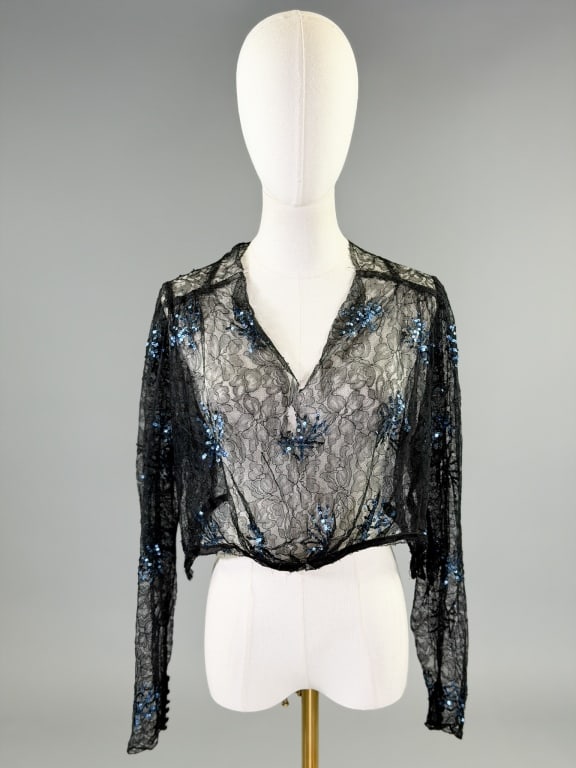 Vintage 1930s Lace Starburst Sequin Blouse Top (1 of 9)