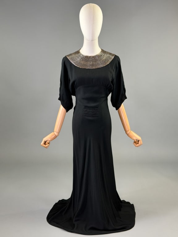 Vintage 1930s Bias Cut Crepe Beaded Evening Gown (1 of 11)