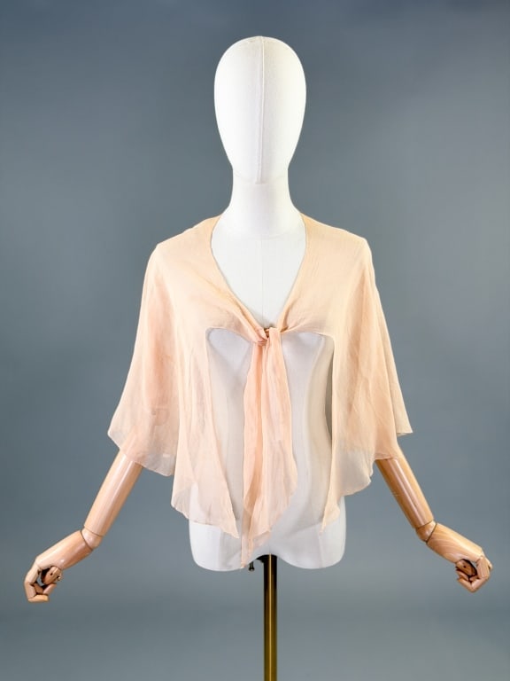 Vintage 1930s Sheer Cotton Cape Shawl Wrap Top (1 of 9)