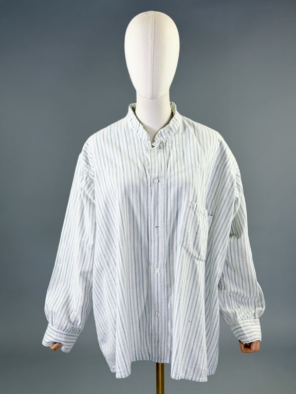 Antique Pinstripe Cotton Men's Sleep Shirt Top (1 of 7)