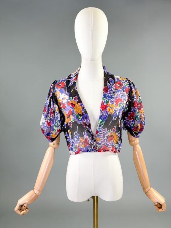 Vintage 1930s Silk Chiffon Floral Bolero Jacket (1 of 8)