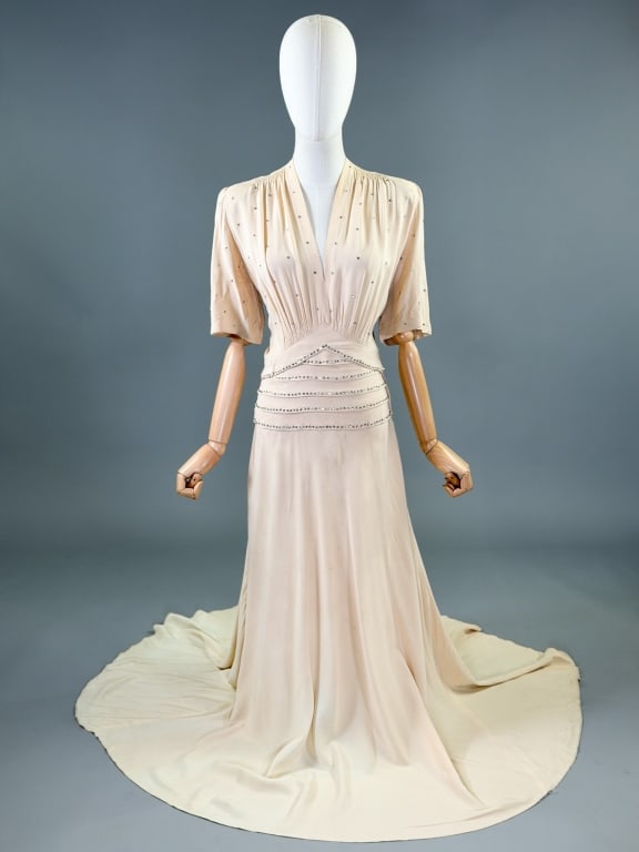 Vintage 1940s Rayon Crepe Rhinestone Evening Gown (1 of 14)