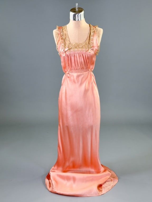 Vintage 1930s Satin Lace Night Gown Slip Dress (1 of 13)