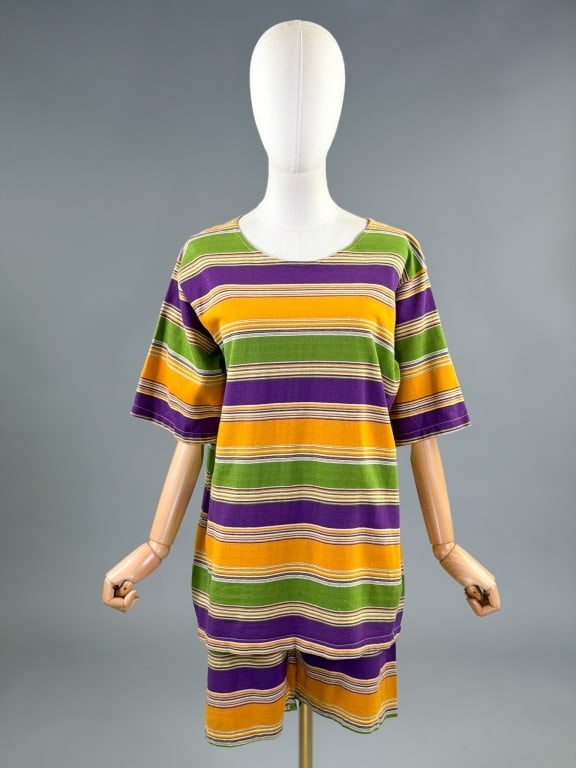 Antique 1920s Stripe Knit Bathing Swim Suit Set (1 of 9)