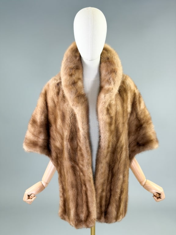 Vintage 1950s Brown Mink Fur Stole Wrap Shawl Cape (1 of 8)