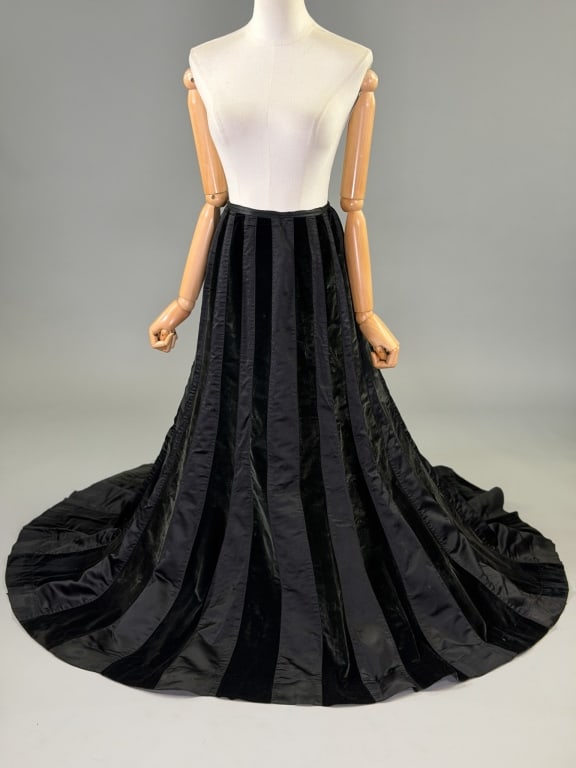 Antique Edwardian 1900s Stripe Velvet Satin Skirt (1 of 8)