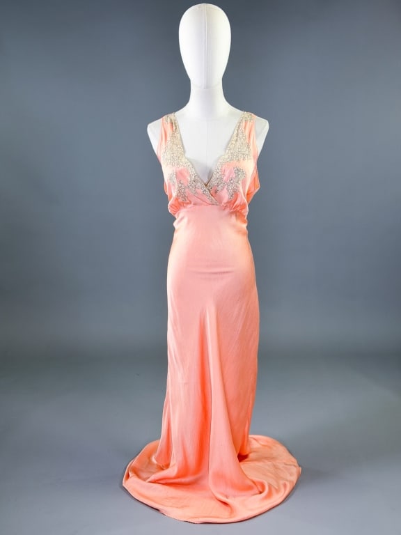 Vintage 1940s Silk Lace Slip Dress Night Gown (1 of 12)