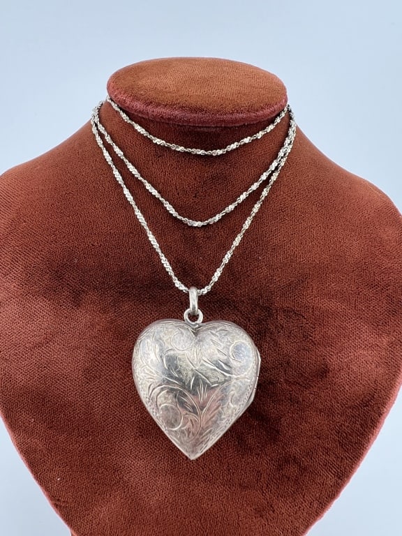 Italian Sterling Necklace Chain w Heart Locket (1 of 7)