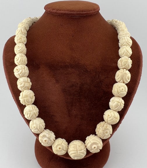 Antique Carved Bone Beaded Necklace Strand (1 of 6)