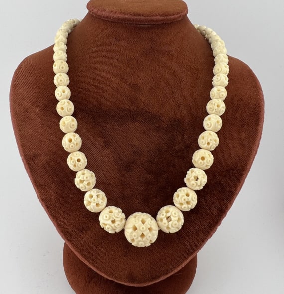 Antique Carved Bone Beaded Necklace Strand (1 of 6)