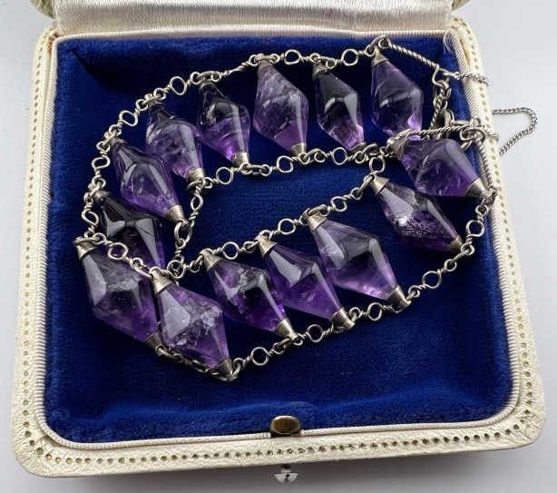 Sterling & Carved Amethyst Articulated Bracelet (1 of 6)