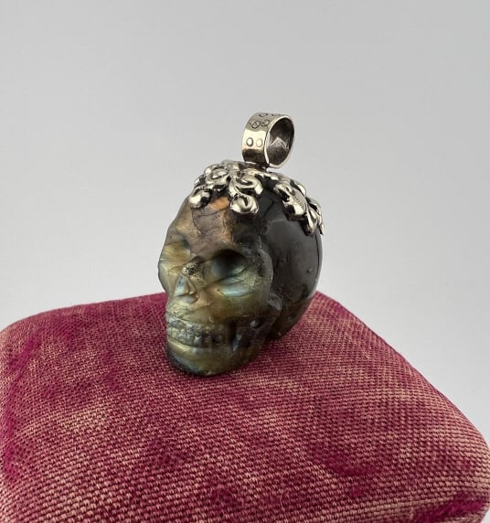 Sterling Silver & Carved Labradorite Skull Pendant (1 of 7)