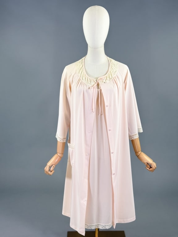 Vintage 1960s Nylon Slip Dress Robe Peignoir Set (1 of 13)