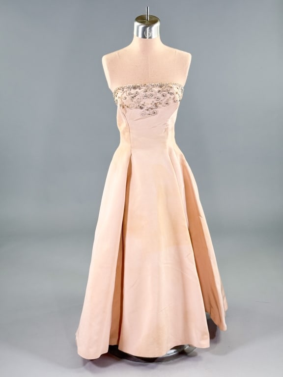 Vintage 1940s Silk Faille Beaded Strapless Dress (1 of 9)