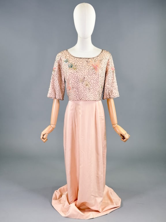 Vintage 1960s Silk Beaded Sequin Evening Gown Set (1 of 14)