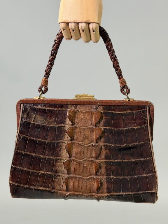 Vintage 1930s Brown Crocodile Skin Purse Hand Bag (1 of 11)