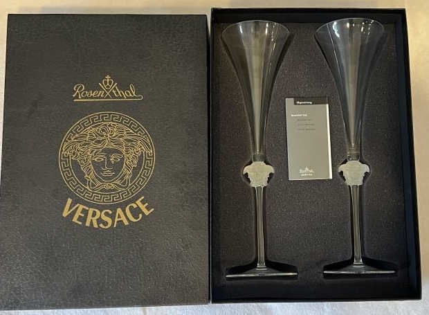 Versace Art Glass Medusa Champagne Flutes w Box (1 of 7)