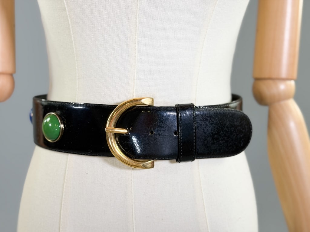 Vintage 1990s Escada Patent Leather Cabochon Belt (1 of 6)