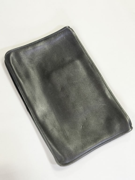 Vintage Coach Leather Portfolio Clutch Hand Bag: Vintage Coach Leather Portfolio Clutch Hand Bag marked No. 081-5711. Measuring approximately 17.5 inches by 11 inches by 2 inches. General wear as shown throughout.