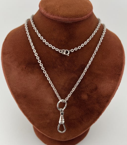 Antique European 835 Silver Necklace w Dog Clip: Antique European 835 Silver Necklace Chain w Dog Clip for Pendant / Charms. Hallmarked 835 at bail next to clasp. Dog clip is not hallmarked. Chain measures 23 inches in length.