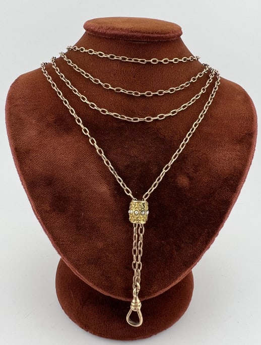 Antique 19th C Gold Fill Chain w Cannetille Slide (1 of 7)