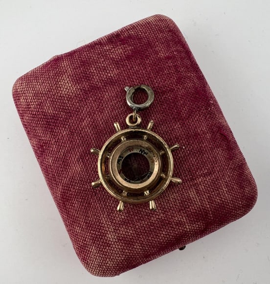 Antique 19th C Ship Wheel Motif Compass Pendant (1 of 5)