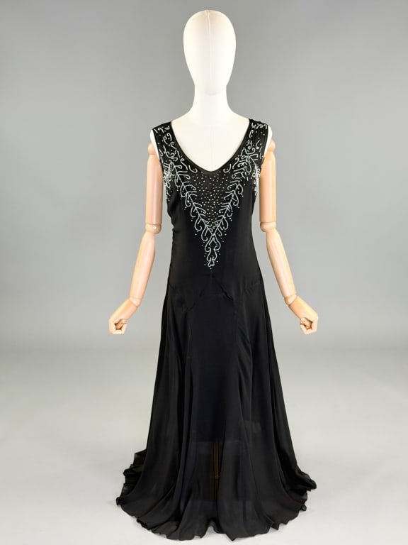 Vintage 1930s Silk Chiffon Embellished Party Dress (1 of 12)