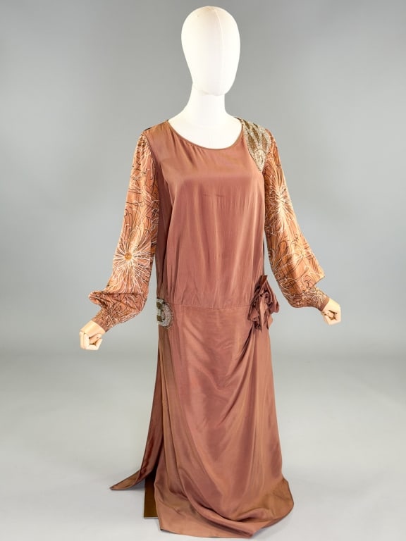 Antique 1920s Floral Silk Beaded Drop Waist Dress (1 of 18)