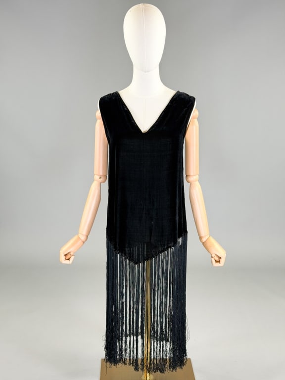 Antique 1920s Silk Velvet Fringed Flapper Dress (1 of 8)