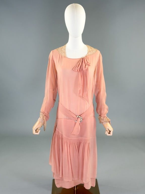 Antique 1920s Silk Chiffon Lace Drop Waist Dress (1 of 14)