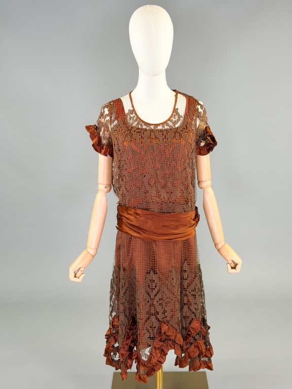 Antique 1920s Silk Satin Filet Lace Flapper Dress (1 of 11)