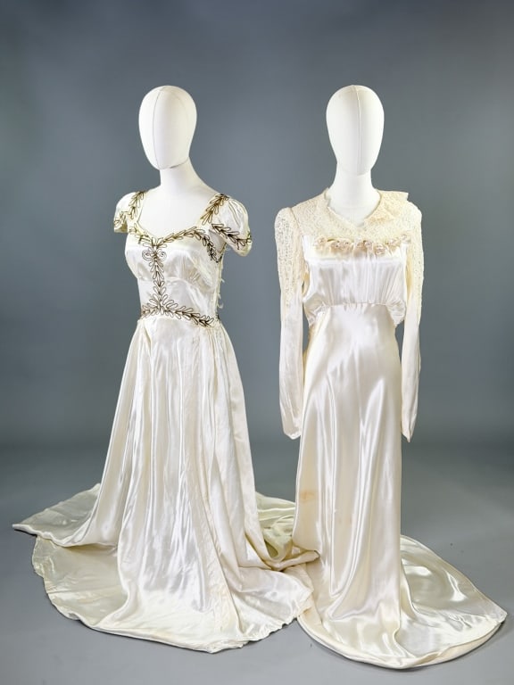 Two Vintage 1930s - 1940s Satin Wedding Gowns (1 of 15)