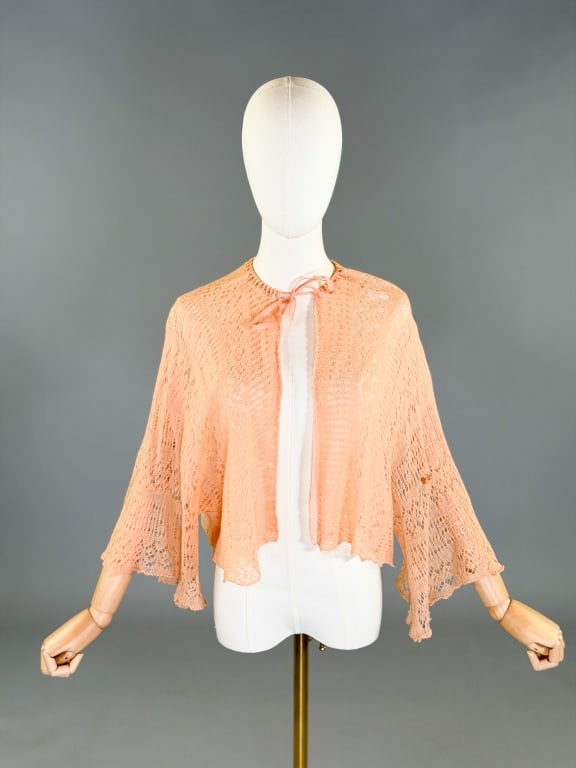Vintage 1930s Wool Pointelle Knit Bed Jacket (1 of 9)