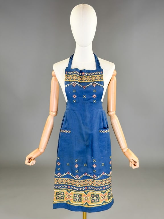 Vintage 1930s Embroidered Cross Stitch Folk Apron (1 of 9)