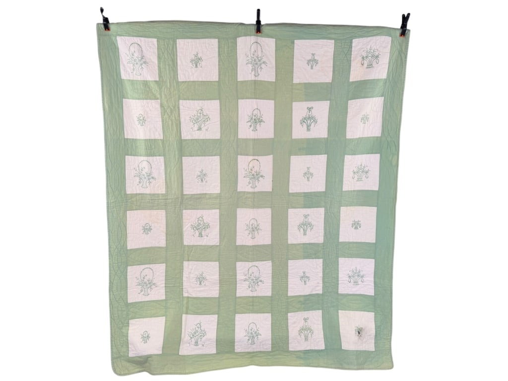 Antique 1930s Cotton Floral Embroidered Quilt (1 of 11)
