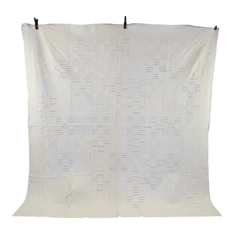 Antique 1900s Cotton Nine Patch Quilt: Antique 1900s Cotton Nine Patch Quilt having general wear throughout as shown. Measuring approximately 82 inches by 80 inches.